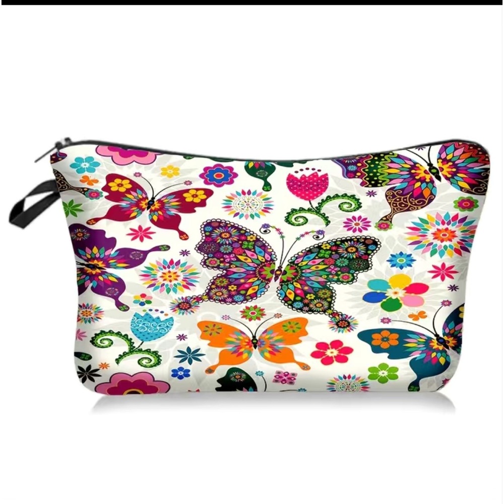 Colorful Butterfly Zip Close Cosmetic Bag